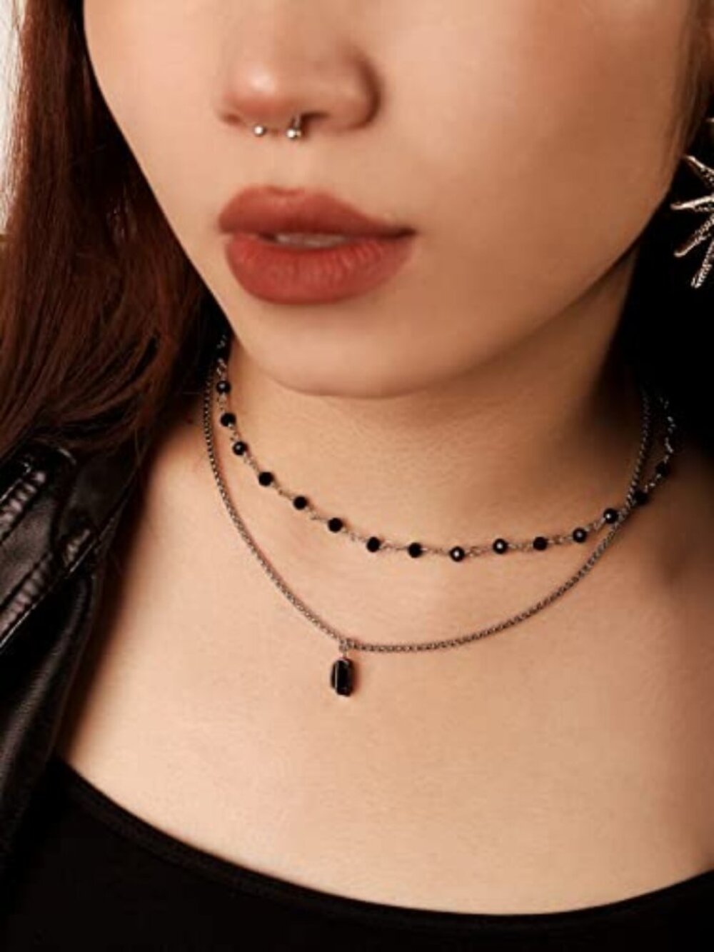 Gothic Boho Crystal Necklace, Layered Necklace, Black Choker, Gothic Choker